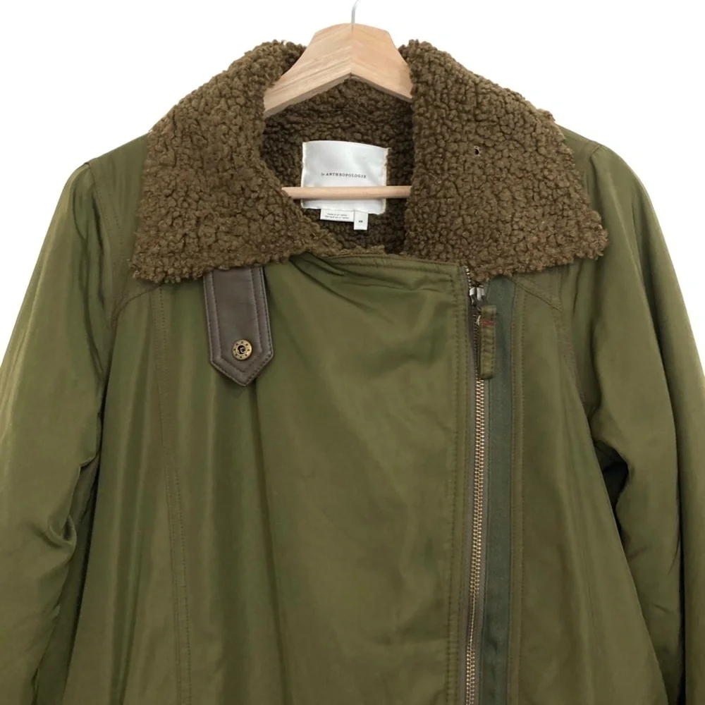 ANTHROPOLOGIE Joni Oversized Sherpa Lined Longline Moto Aviator Jacket LIKE NEW